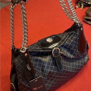 Rioni Signature Coated Canvas Chain Maybel Hobo Black Designer Handbag